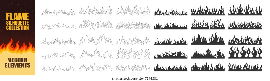Flame vector silhouette collection on transparent background
