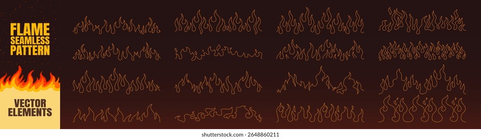 Colección de la silueta del Vector de la llama en fondo oscuro