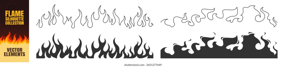 Flame vector silhouette collection on transparent background