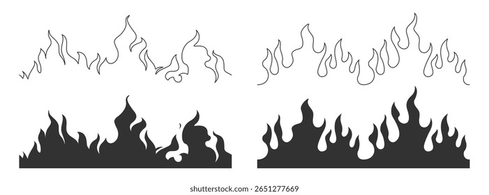 Colección de la silueta del Vector de la llama en fondo transparente