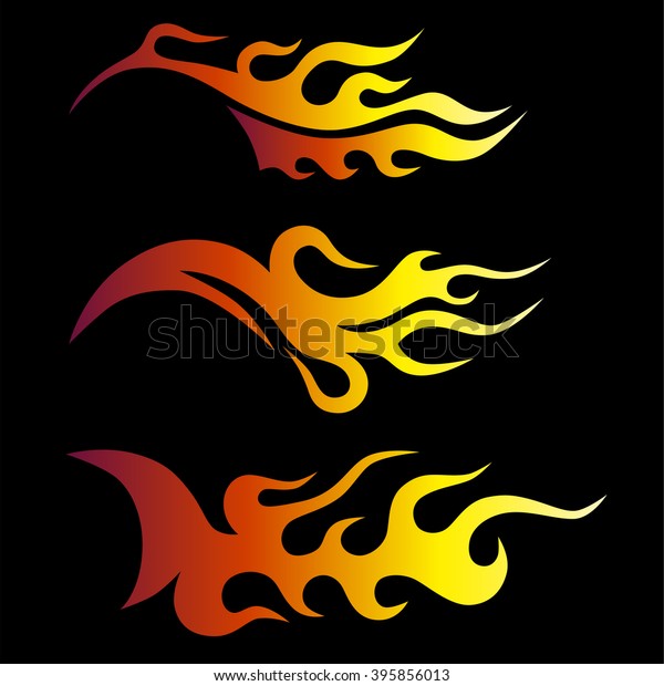 flame vector, sticker on board side the\
racing car, fire vector icon isolated on black background – icon\
fire illustration