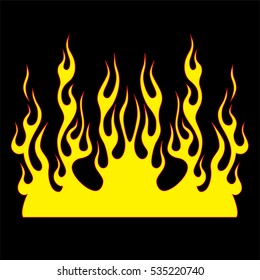 Flame vector tribal, icon yellow fire isolated on black background, flame illustration, sample car hood racing stickers 