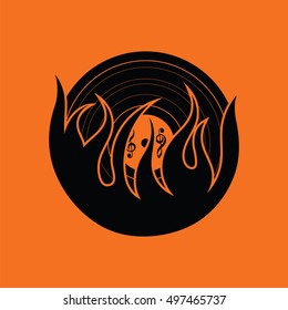 Flame vinyl icon. Orange background with black. Vector illustration.