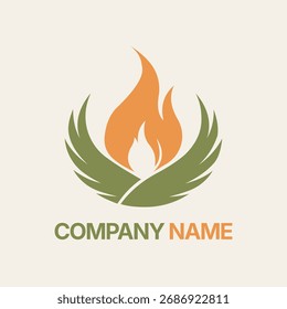Diseño de logotipo de llama y alas