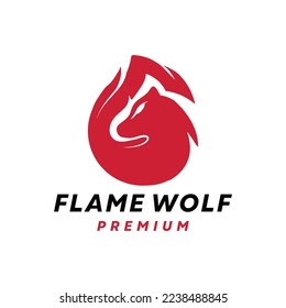 Flame Wolf Logo Design Vector Brand illustration Fox Mascot badge symbol icon