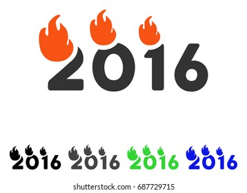 Flamed 2016 Text flat vector pictogram. Colored flamed 2016 text gray, black, blue, green icon variants. Flat icon style for graphic design.