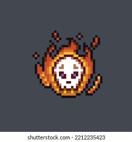 flamed skull head in pixel art style