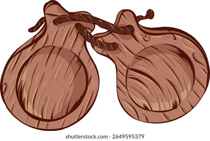 Castanetas de Flamenco. Ilustração desenhada à mão, isolada sobre fundo branco.