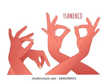 Flamenco Dance Concept. Beautiful Graceful Hands Of A Young Dancer. Spanish Culture. Flamenco Festival Vector Template. Logo For Dance Studio.