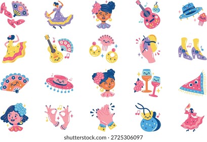 Ilustración vectorial De Ilustraciones De Cultura Flamenca Y Danza. Plantilla de diseño de símbolos de ilustración para elemento de interfaz de usuario móvil de Web.