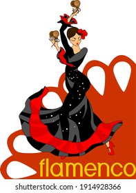 Flamenco dancer in black dress with castanets