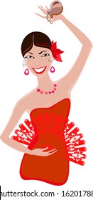 Flamenco dancer with fan and castanets