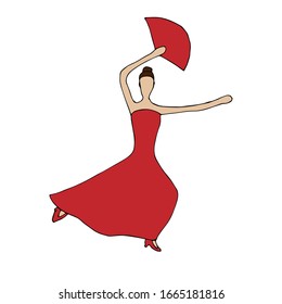 Flamenco dancer with a fan in her hand, vector illustration, hand drawing