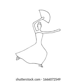 Flamenco dancer with a fan in her hand, vector illustration