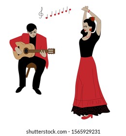 Flamenco dancer and guitarist at the rehearsal