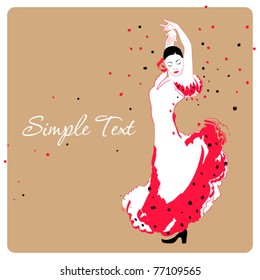 Flamenco dancer. Hand paint vector illustration. Place for your text.