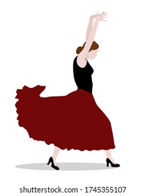 Flamenco dancer isolated on a white background. Woman dancing latin dances