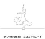 Flamenco dancer in line art drawing style. Composition of traditional spanish musicians. Black linear sketch isolated on white background. Vector illustration design.