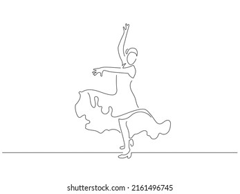 Flamenco dancer in line art drawing style. Composition of traditional spanish musicians. Black linear sketch isolated on white background. Vector illustration design.