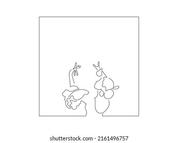 Flamenco dancer in line art drawing style. Composition of traditional spanish musicians. Black linear sketch isolated on white background. Vector illustration design.