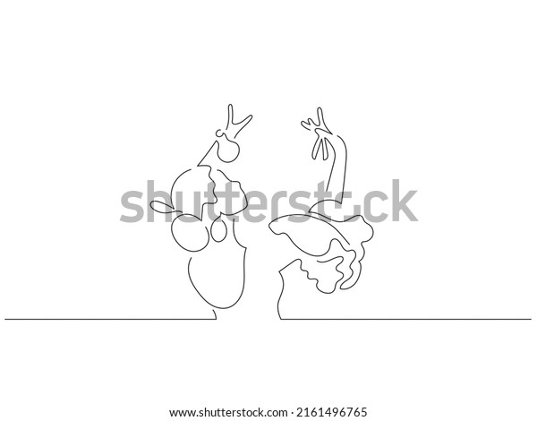 Flamenco dancer\
in line art drawing style. Composition of traditional spanish\
musicians. Black linear sketch isolated on white background. Vector\
illustration design.