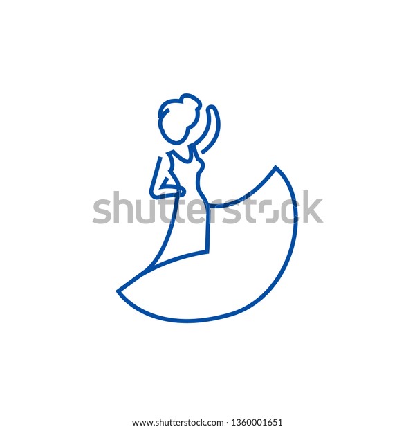 フラメンコダンサーのラインアイコンコンセプト フラメンコダンサーの平らなベクター画像シンボル サイン アウトラインイラスト のベクター画像素材 ロイヤリティフリー