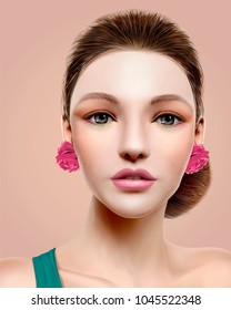 Flamenco dancer model, beautiful woman in colorful makeup in 3d illustration