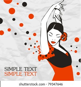 Flamenco dancer on a paper-background. Abstract illustration. Vector. Place for your text.