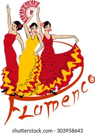 Flamenco dancer over Spanish Flag Background