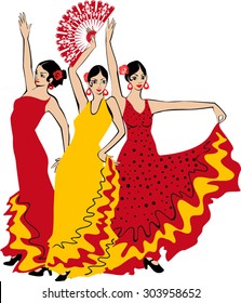 Flamenco dancer over Spanish Flag Background