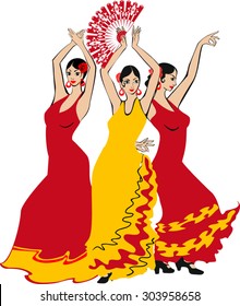 Flamenco dancer over Spanish Flag Background