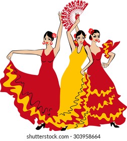 Flamenco dancer over Spanish Flag Background