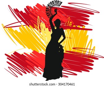 Flamenco Dancer Over Spanish Flag Background