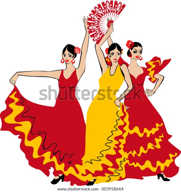 Flamenco Dancer Over Spanish Flag Background Stock Vector (royalty Free 