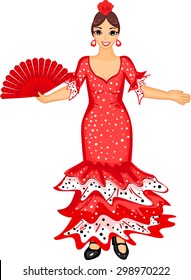  flamenco dancer in red dress with fan