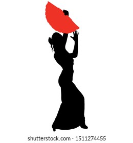 flamenco dancer with a red fan on a white background