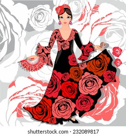 Flamenco dancer with roses