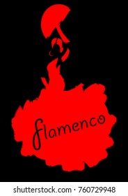 Flamenco dancer, silhouette beautiful Spanish woman in long dress with fan, vector isolated or black background