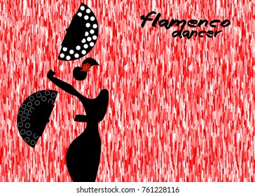 Flamenco dancer, silhouette beautiful Spanish woman in long dress with fan, vector isolated or red background