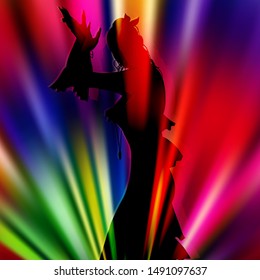 Flamenco dancer silhouette on a colorful light background