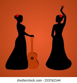 Flamenco dancer silhouettes