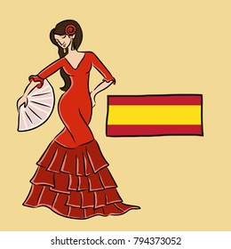 Flamenco dancer and spanish flag