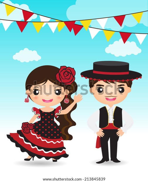 Flamenco Dancer Spanish Man Woman Cartoon Stock Vector (Royalty Free ...