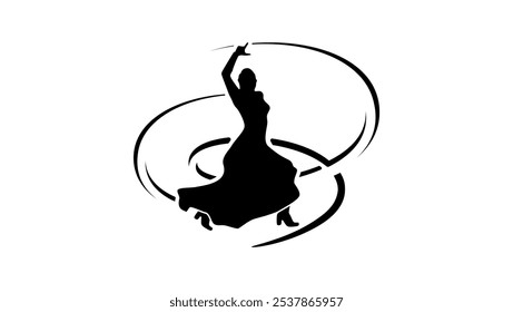 Flamenco dancer woman, black isolated silhouette