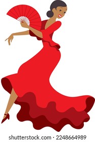 Flamenco-Tänzer. Frau tanzt Flamenco in traditionellem spanischen Kleid. Vektorgrafik 