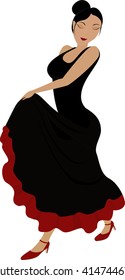 Flamenco dancer woman in long dark dress  