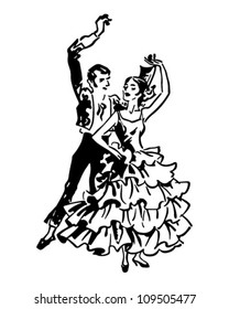 Flamenco Dancers 2 - Retro Clipart Illustration