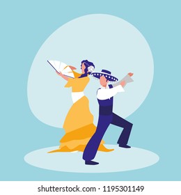 flamenco dancers couple isolated icon
