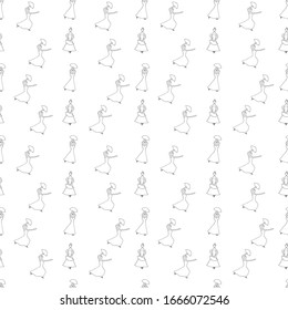 Flamenco dancers  with a fan in hand, seamless pattern, vector illustration, hand drawing