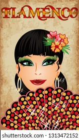 Flamenco. Elegant spanish girl with flamenco fan. Festival invitation card. vector illustration